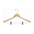 Contoured Wooden Suit Hanger w/Clips (Natural)